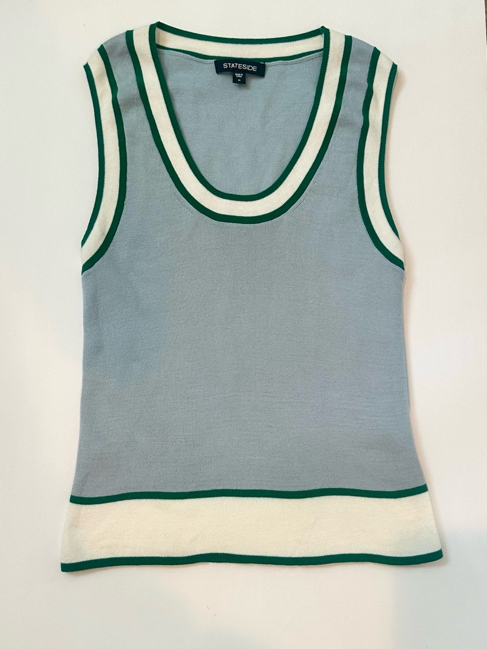Stateside Colorblock Crop Tank Top 100% Cotton XS Lt Blue Light Academia EUC